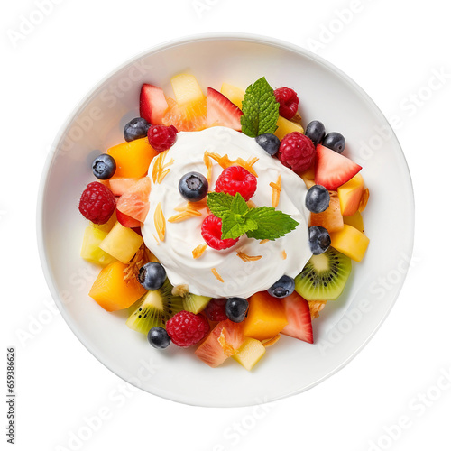 Charm of a Mixed Fruit Salad with Yogurt on Transparent Background.