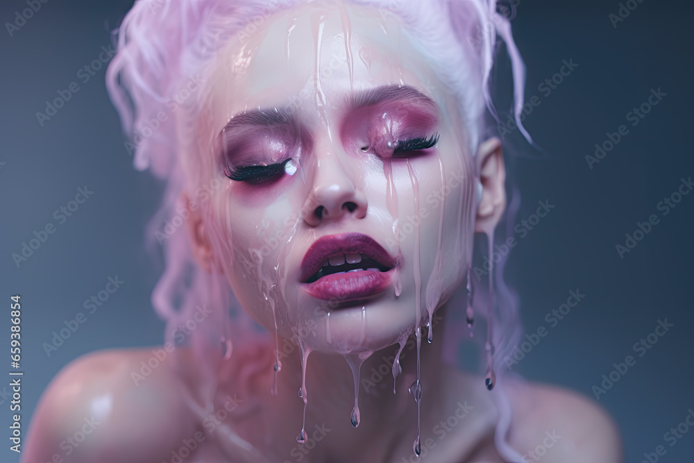Naughty girl with pink hair and brightly colored makeup Naughty girl with pink hair and brightly colored makeup