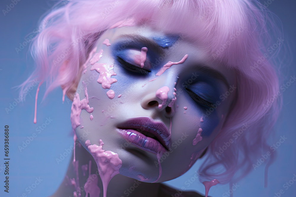 Naughty girl with pink hair and brightly colored makeup Naughty girl with pink hair and brightly colored makeup