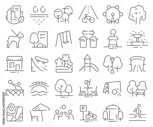 City park line icons collection. Thin outline icons pack. Vector illustration eps10