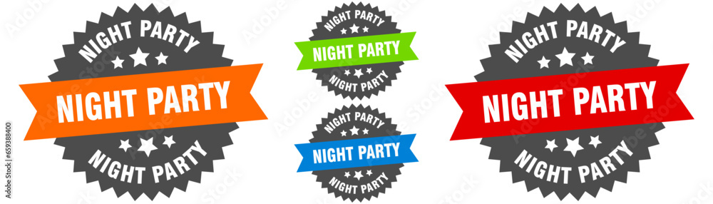 night party sign. round ribbon label set. Seal night party sign. round ribbon label set. Seal