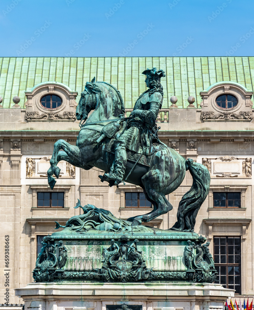 Statue of Prince Eugene on Heldenplatz square in front of Hofburg palace, Vienna, Austria