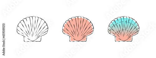 Seashells sketch. Scallop images. Shells are hand drawn. Vector scalable graphics