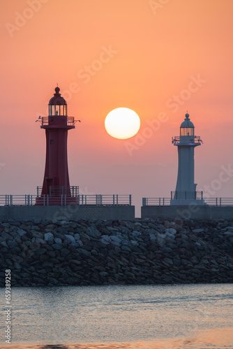 Morning sunrise and lighthouse