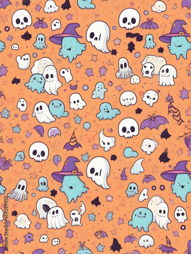 kawaii spooky Halloween pattern, cute halloween pattern, halloween pattern, cute ghost pattern