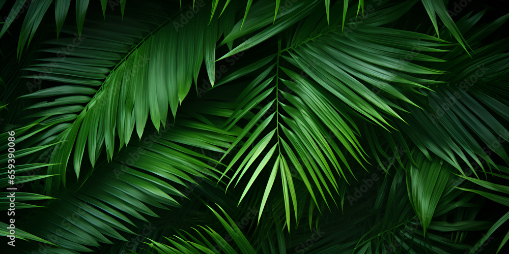 Fototapeta premium Green palm tree leaves abstract natural background wallpaper