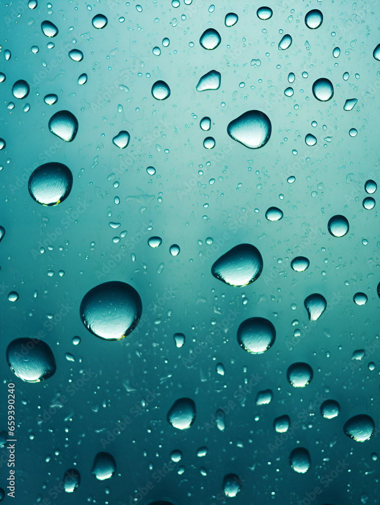 Close up of water rain drops on window, blurred background
