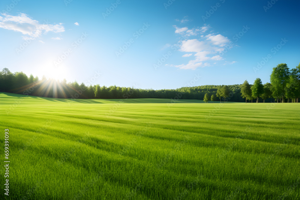 vast green grass afternoon sun light Generative   AI