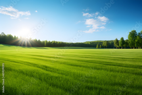 vast green grass afternoon sun light Generative AI