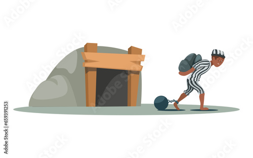 Prison Labor Work In Mining Cartoon illustration Vector