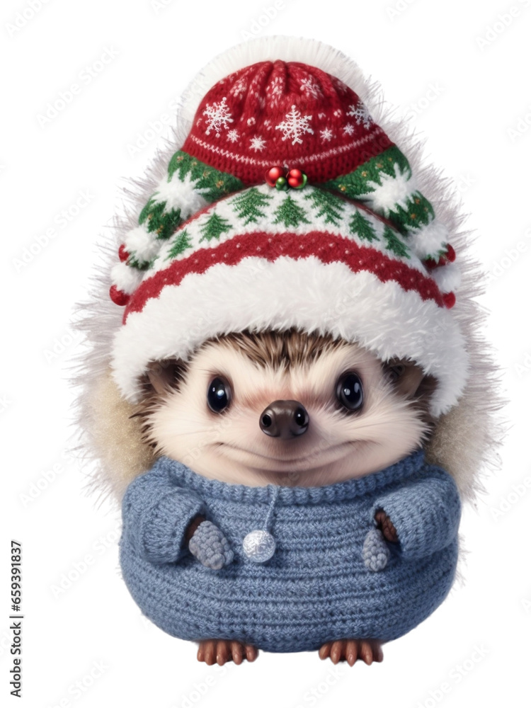 little hedgehog in a hat christmas artwork on white isolated background little hedgehog in a hat christmas artwork on white isolated background