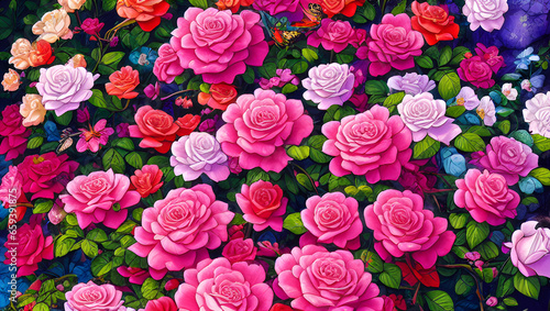 Rose garden background Ai generated Illustration
