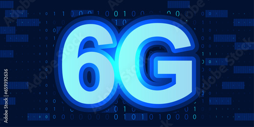 Binary code 6G technology abstract background. Wireless network 6G abstract binary code digits Vector Image. Concept of 6G communication technology rapid development. Vector.