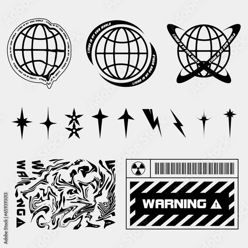 Streetwear element design, globes, abstract shape, bar code for design T shirt, poster, etc...	