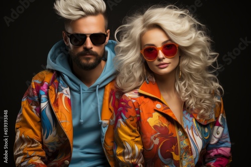  Trendy couple in eclectic and artistic outfits, expressing their creativity and individuality, Generative AI