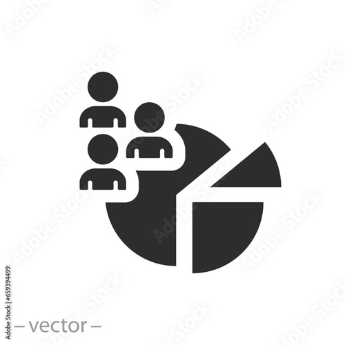 proportion of the population, icon of pie chart with people, quantity and percentage human, flat vector illustration