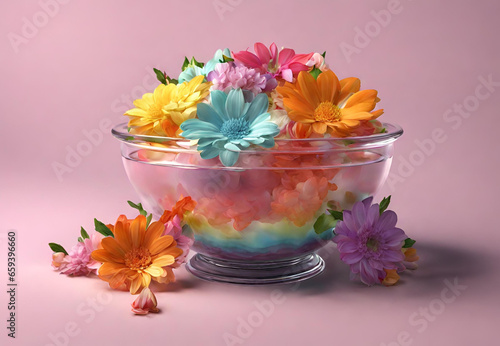 Colorful Flowers in a Bowl   Vibrant Floral Arrangement   Blooms in a Decorative Bowl   Flower Bowl Still Life   Colorful Floral Display