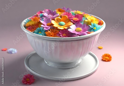 Colorful Flowers in a Bowl, Vibrant Floral Arrangement, Blooms in a Decorative Bowl, Flower Bowl Still Life, Colorful Floral Display