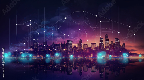 Internet of Things (IoT) concept with interconnected devices in a smart city