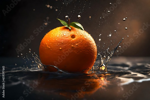 orange in water splash, Generative AI