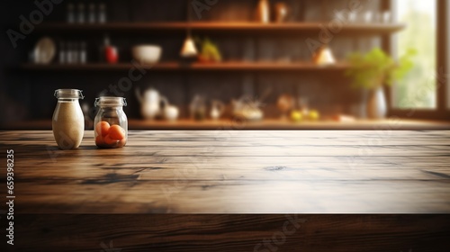 Wallpaper Mural Empty wooden table and blurred background, light shining in the morning in the kitchen interior. Torontodigital.ca