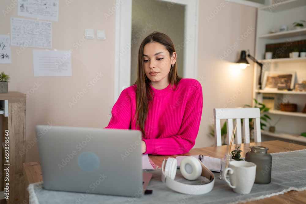 one woman female student study at home education concept one woman female student study at home education concept