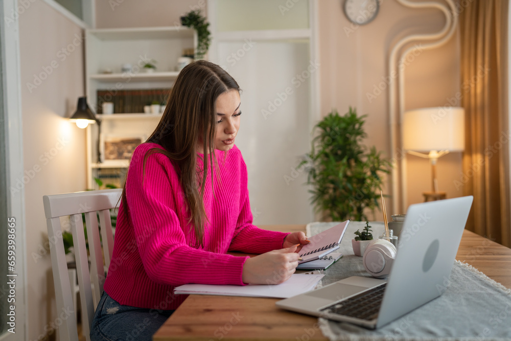 one woman female student study at home education concept one woman female student study at home education concept