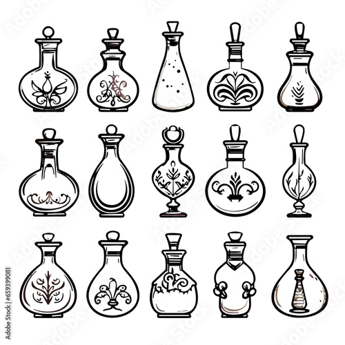 Line Art Potion Bottles SVG, Spooky Clipart, Halloween SVG, Spooky Silhouette