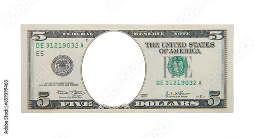 Five dollars with blank space for portrait