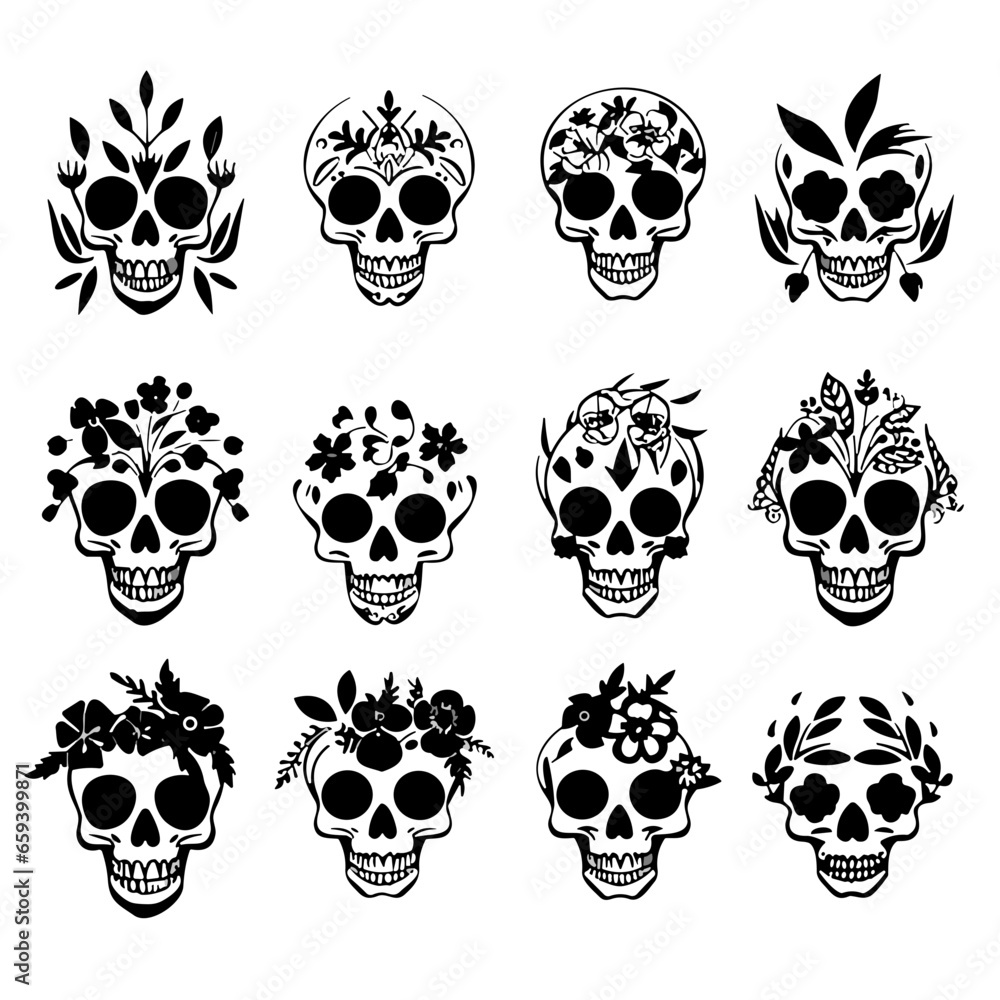 Skull Silhouette, Floral Skull SVG, Skull SVG, Skull Silhouette