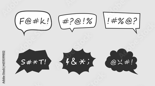 Set of swear speech bubbles isolated on gray background. photo