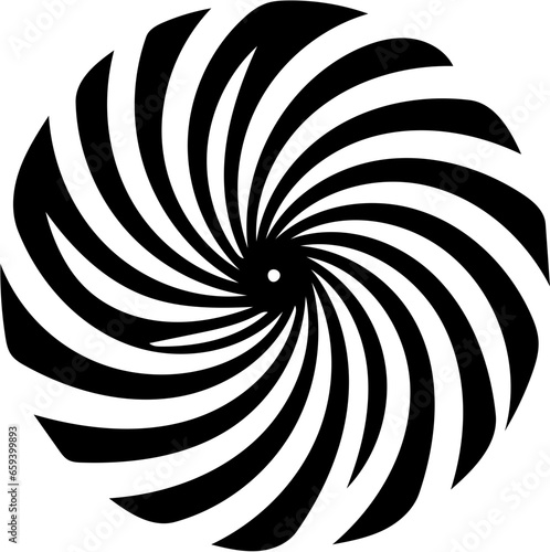 Black and white swirl, hypnotic circle, illusion illustration, zebra lines, spiral drawing 