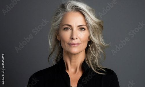  Middle-aged Caucasian Woman with Silver Hair. Graceful Elegance photo
