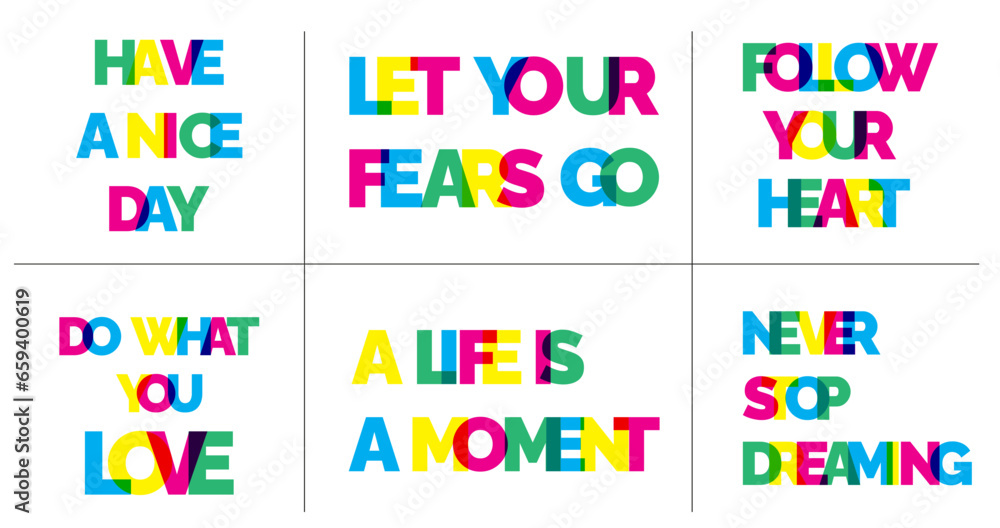 A set of motivating and supporting phrases. Risography style. Layering A set of motivating and supporting phrases. Risography style. Layering