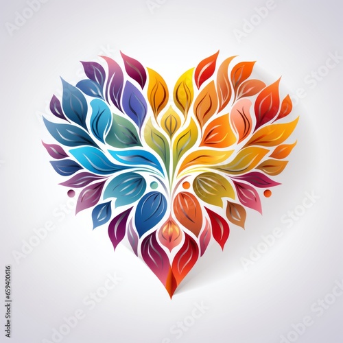 Illustration of a colourful heart on a plain white background - Symbolising LGBTQI+ Love - created with Generative AI technology