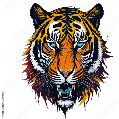 A Tiger t-shirt design capturing a moment of hunting prowess  graffiti  vector sticker art  t-shirt design  Generative Ai