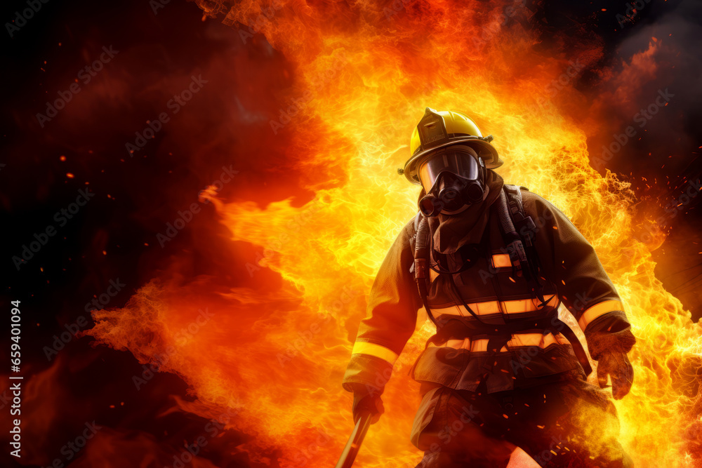 face closeup portrait shot of focus concentrate firefighter reaching into burning building face closeup portrait shot of focus concentrate firefighter reaching into burning building