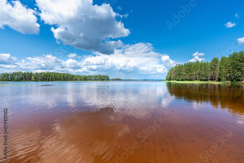Beautiful summer view from a natural bathing beach in Sweden