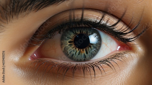 extremly Close-up of a womangreen eye with light catch woman eyesight human body part concept photo