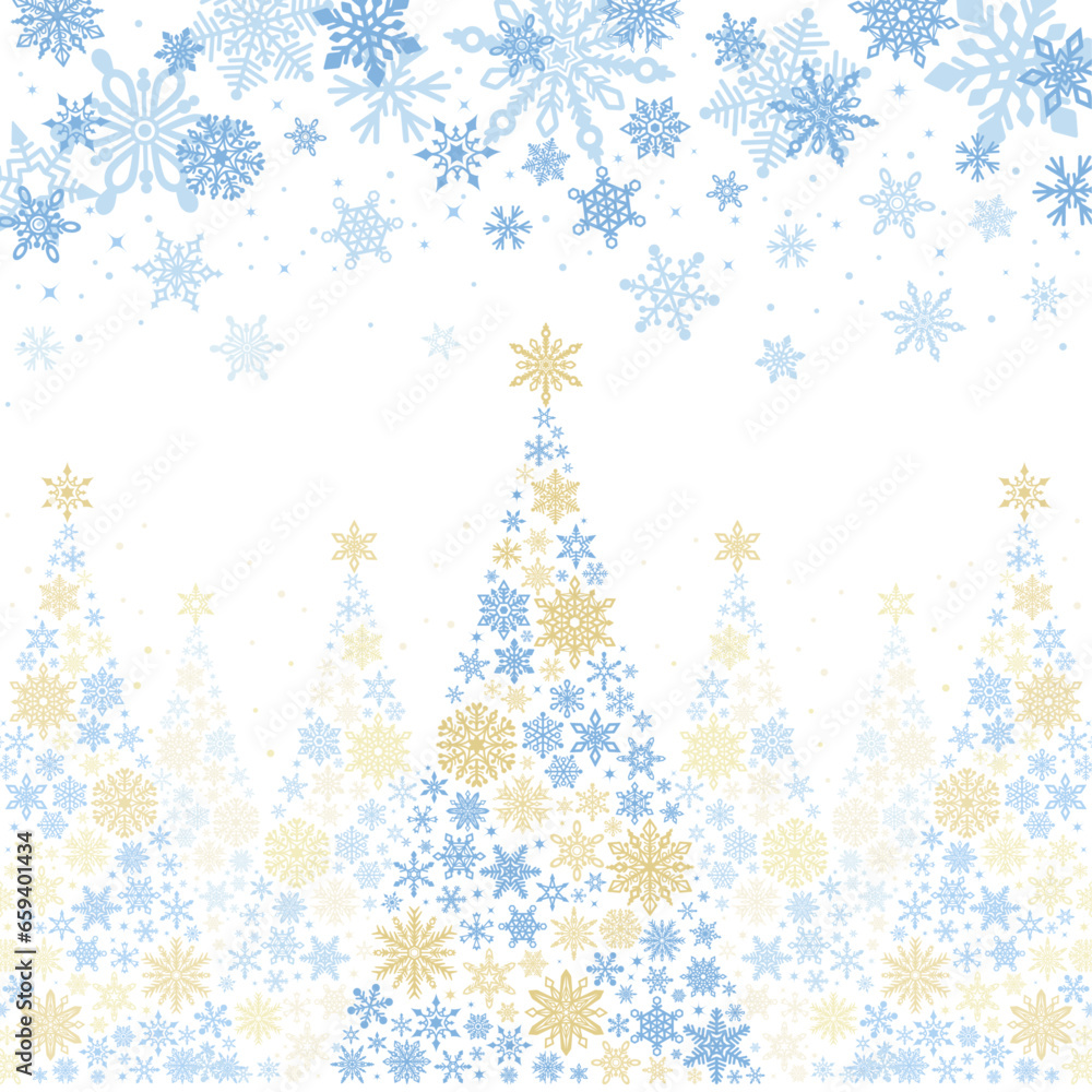 雪の結晶クリスマスツリー_青金・背景透過_正方形4 雪の結晶クリスマスツリー_青金・背景透過_正方形4