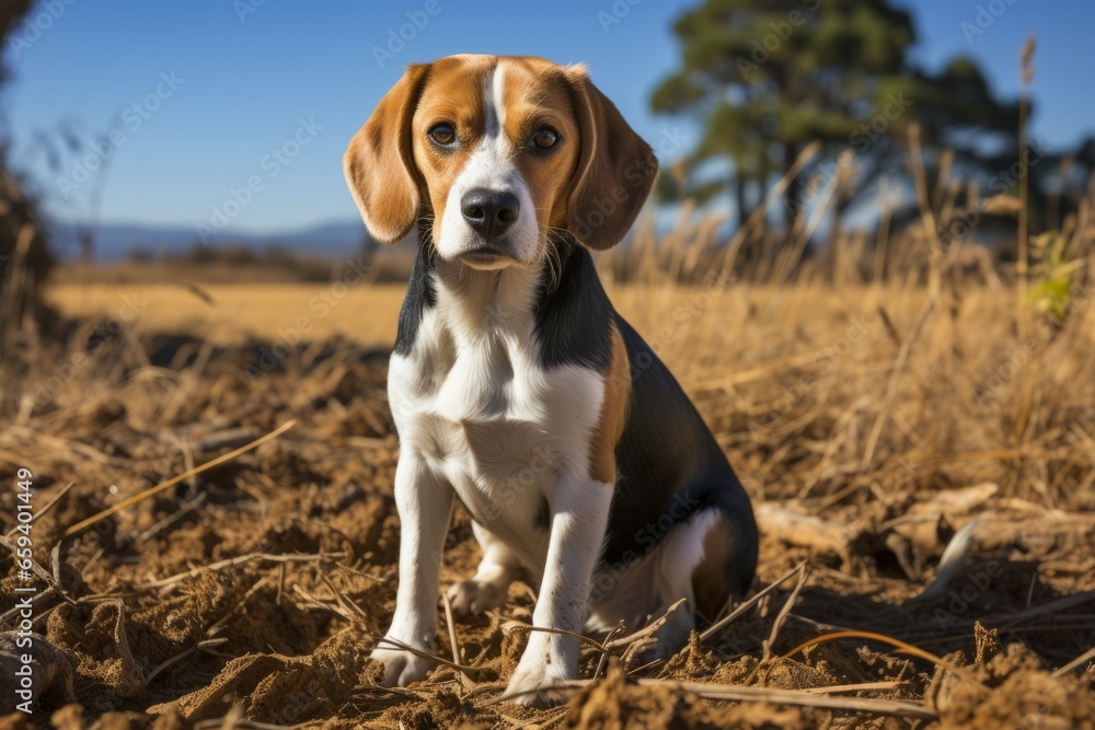 Adorable Beagle dog sitting with soulful eyes, Generative AI