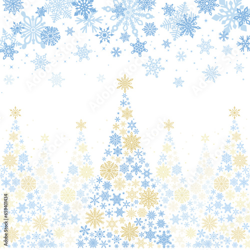 雪の結晶クリスマスツリー_青金・背景透過_正方形4