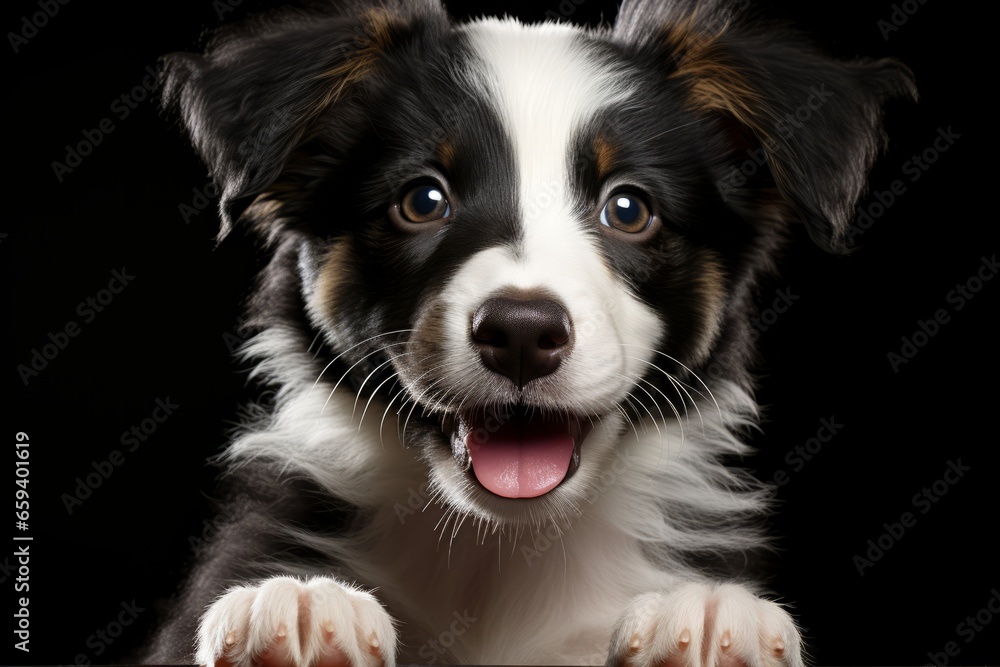 Fototapeta premium Curious Border Collie puppy sitting and tilting its head, Generative AI
