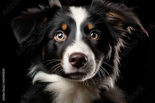 Curious Border Collie puppy sitting and tilting its head, Generative AI