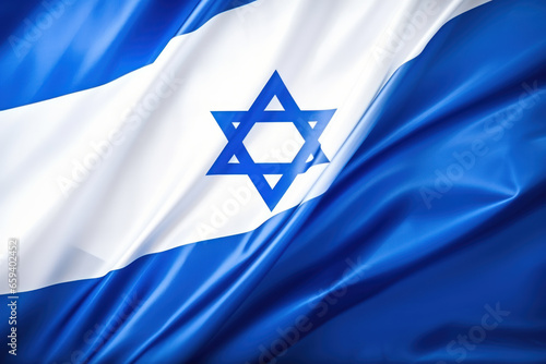 Israel flag waving in the wind. Official state symbol of Israel.