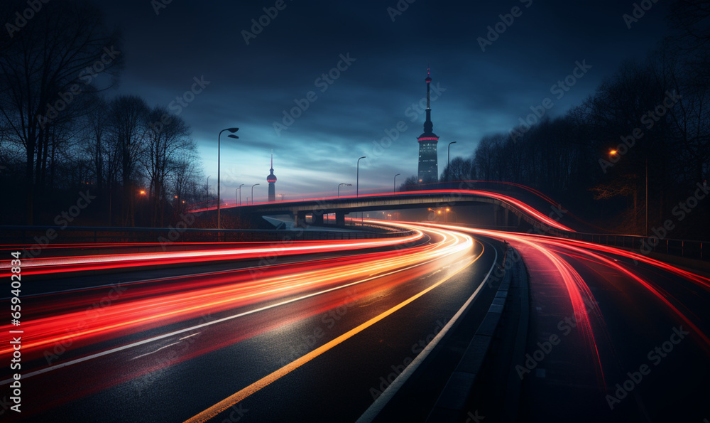 Colorful Car Light Trails, long exposure photo At Night