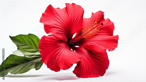 Isolated red hibiscus flower on white background.