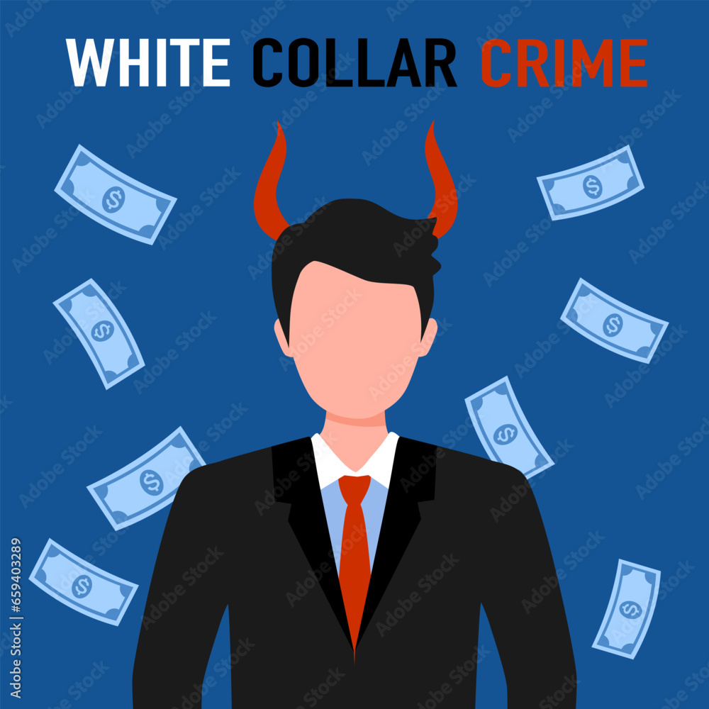 Evil businessman committing white collar crime in flat design. Evil businessman committing white collar crime in flat design.