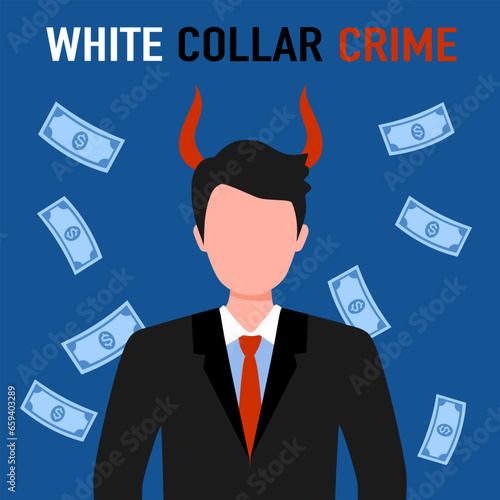 Evil businessman committing white collar crime in flat design.