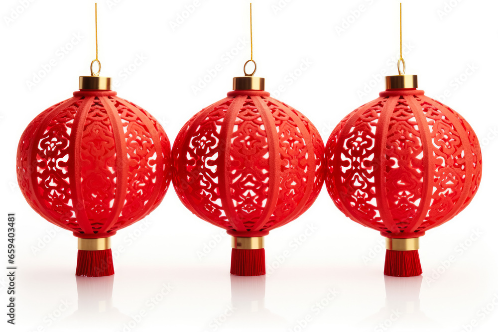 Red Chinese New Year lantern decorations isolated on a white background Red Chinese New Year lantern decorations isolated on a white background